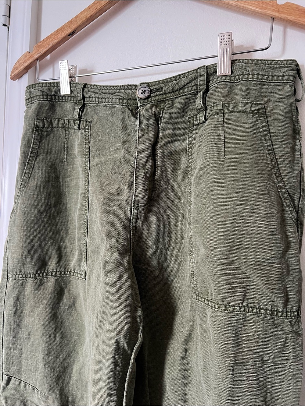 Anthropologie Linen Blend Utility Cargo Pants Olive Green Size 29 - Picture 3 of 6